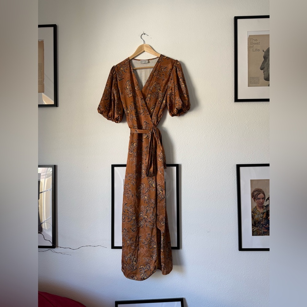 Dress Forum Rust Brown Floral Wrap Maxi Dress